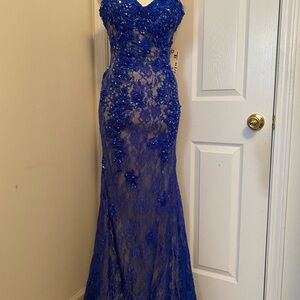Elegant Blue Lace Gown